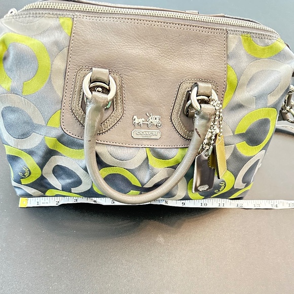 COACH Sabrina Signature Gray/Lime Green Op Art Satchel Handbag #D0971-13861 - Picture 11 of 16